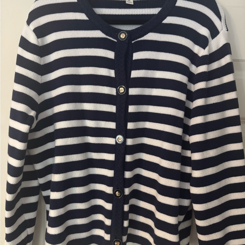 J. Crew Navy and White Striped Lady Jacket Cardigan Sweater